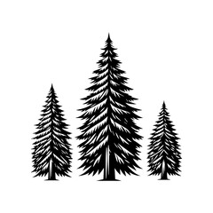 Obraz premium Dense coniferous woodland logo with powerful black silhouette of clustered pine trees conveying untamed natural beauty