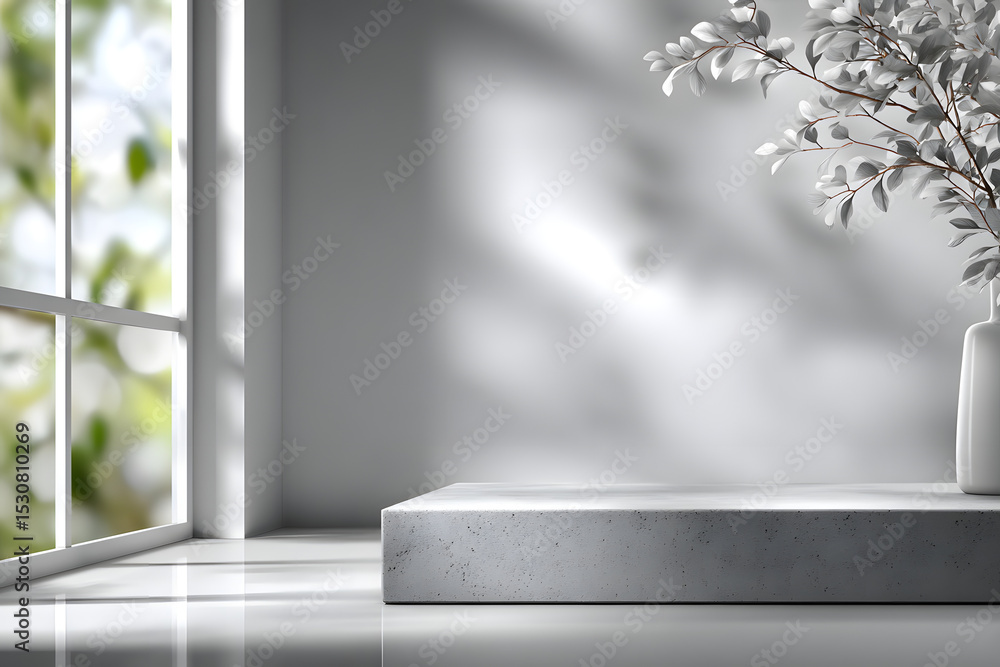 Poster abstract white studio background for product presentation. empty room with shadows of window. displa