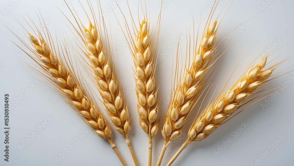 Poster a three-spike wheat background set against a white background. wheat viewed from an overhead perspec