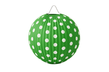 Green polka dot paper lantern decoration with white spots for party or holiday celebration on transparent background.