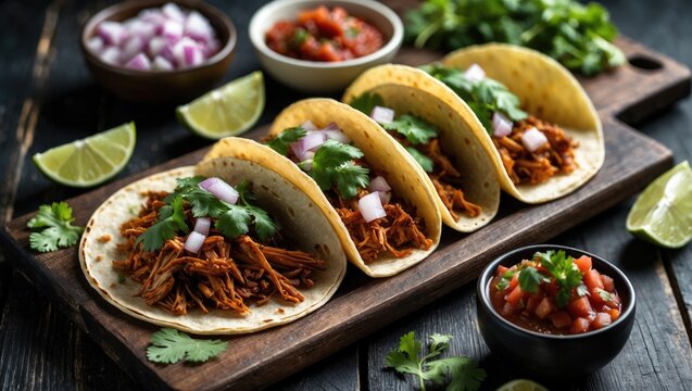 Authentic Mexican adobada and chorizo tacos served on a wooden surface