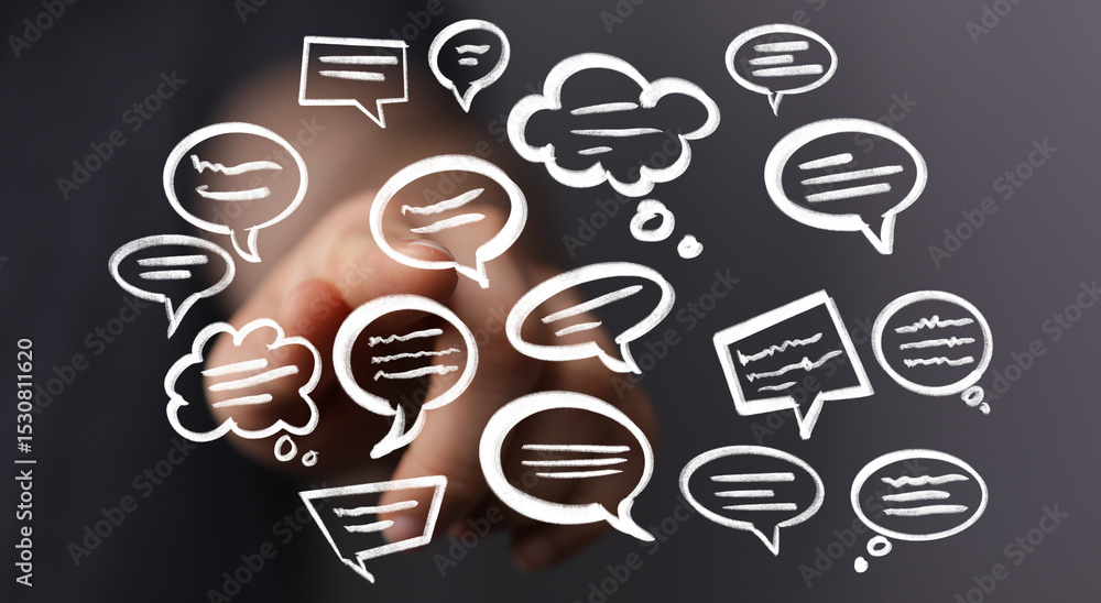 Poster abstract image of speech bubbles. represents communication, ideas, and conversation.