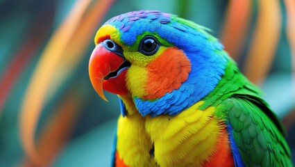 Beautiful Lory bird, rainbow lory bird, vibrant and colorful exotic bird species.