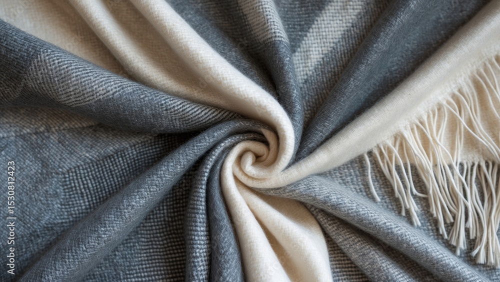 Poster trendy cream grey alpaca wool mix soft warm scarf with pattern background, featuring a wool texture 