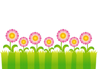 手描き風の草原に咲くピンクの花