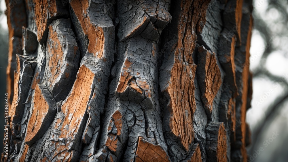 Poster an abstract image showcasing the cracked texture of rough tree bark.