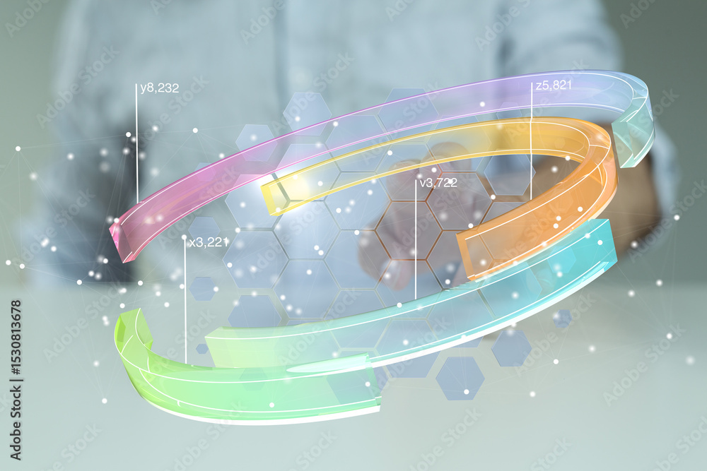 Aufkleber Modern data visualization concept. Abstract 3D charts and graphs with pastel colors. Ideal for business and technology.