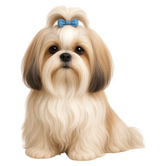 Adorable Shih Tzu Puppy with Bow Fluffy Fur Sitting Pose