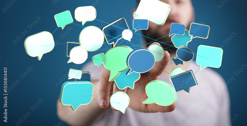 Leinwandbilder Abstract image of interconnected speech bubbles, symbolizing global communication and networking.