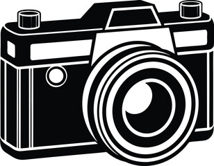 Vintage Camera Illustration in Black Silhouette and White Simple and Minimalist Design