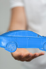 Sleek digital car model, futuristic design, automotive innovation.