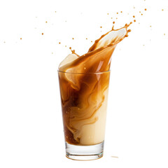 Iced coffee drink with splash isolated on transparent background