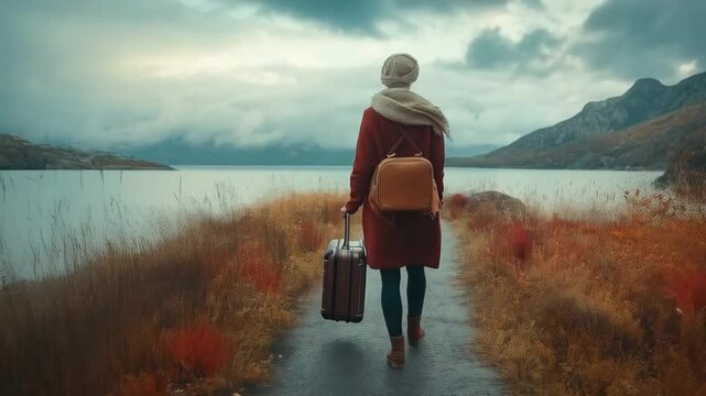 The girl set off on her journey, leaving home to explore new places and chase her dreams.
