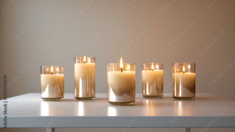Poster a space featuring a white table and illuminated candles. framework for theory