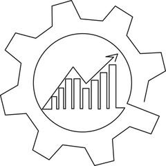 Continuous one single line drawing Productivity bar chart inside gear. Vector illustration concept. Marketing productivity progress, Profit market trend management, Editable Stroke