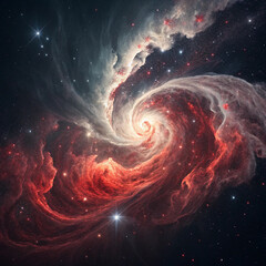 Red and White Spiral Galaxy Nebula in Deep Space – Cosmic Swirl of Stars and Dust

