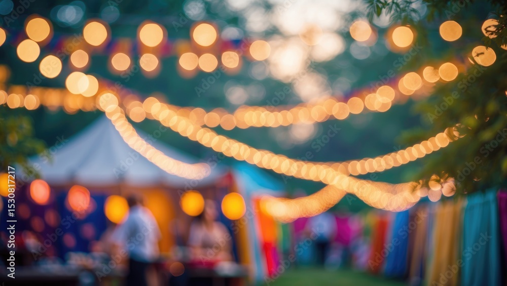 Poster abstract blur image of festival in garden with bokeh for background usage.