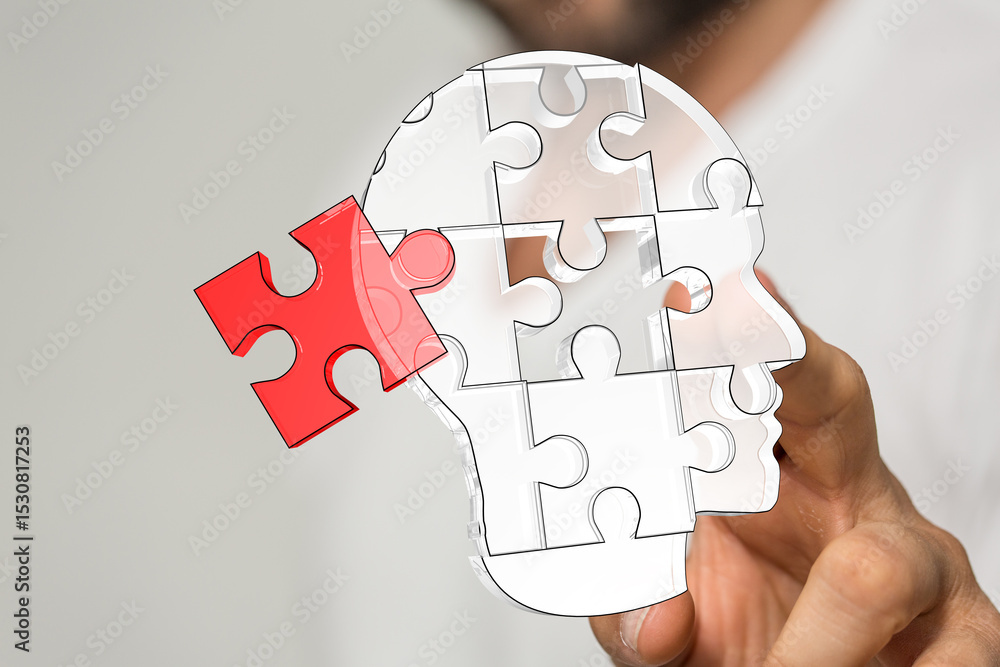 Poster Conceptual image of a puzzle representing the human mind and problem-solving. Ideal for mental health, psychology, and business.