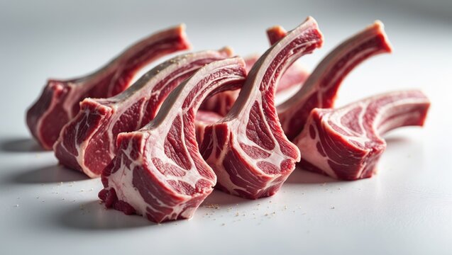A selection of raw lamb chop pieces with space between them. - Powered by Adobe
