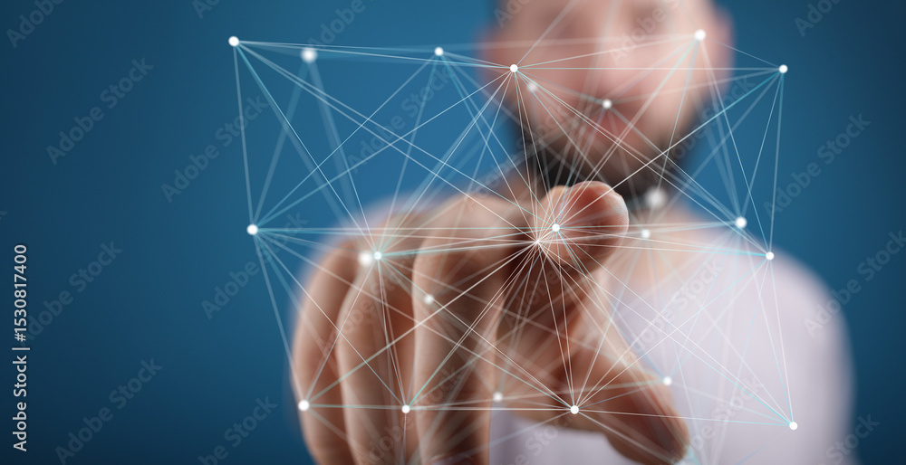 Aufkleber Abstract image of a person connecting with a digital network. Ideal for technology, connection, and innovation concepts.
