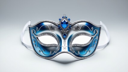 Vibrant multicolor carnival mask on a white background. Purim, Mardi Gras holiday idea. Banner