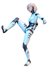 3D Rendering Female Robot on White
