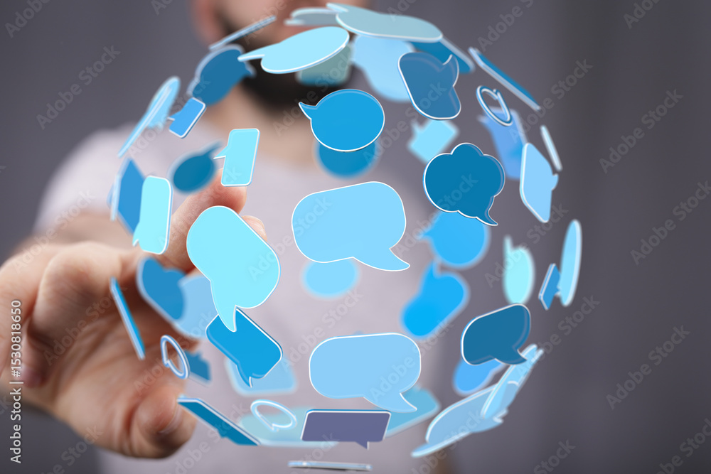 Fototapete Abstract image depicting global communication and networking through chat bubbles.