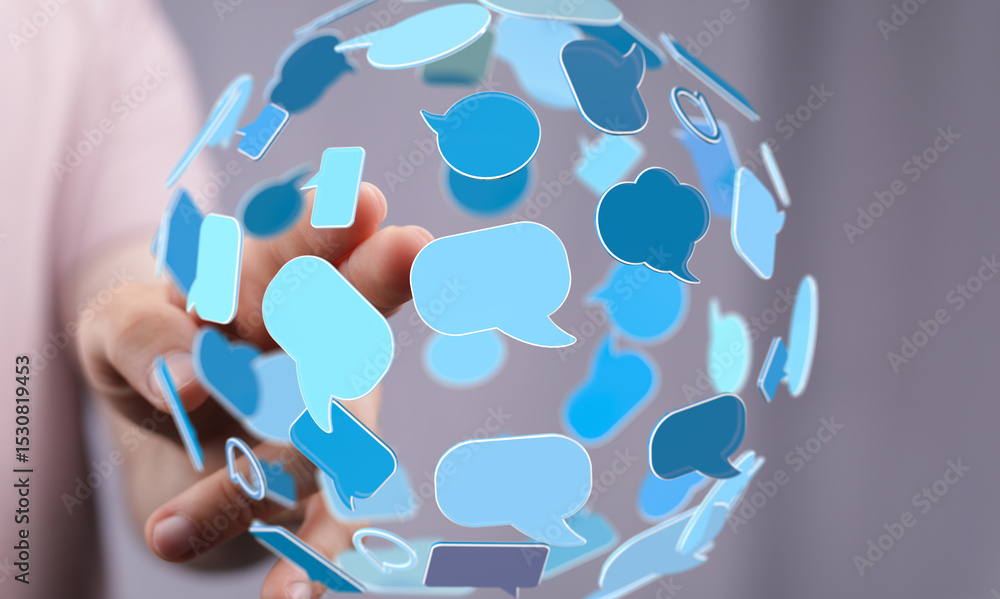 Poster seamless communication. visualizing global connections and online conversations.