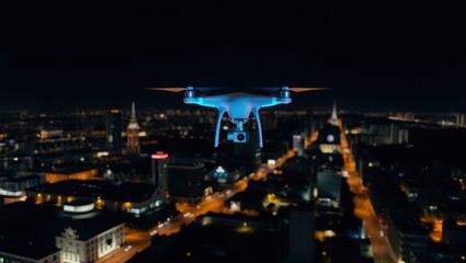 drone flying over a city at night