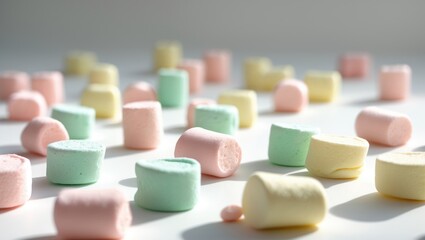 A group of mini marshmallows on a white surface.