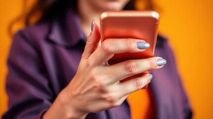 woman hand holding a smartphone, close up