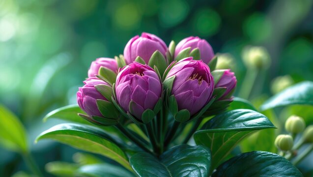 A completely open Michelia figo flower with closed buds on the tree.
