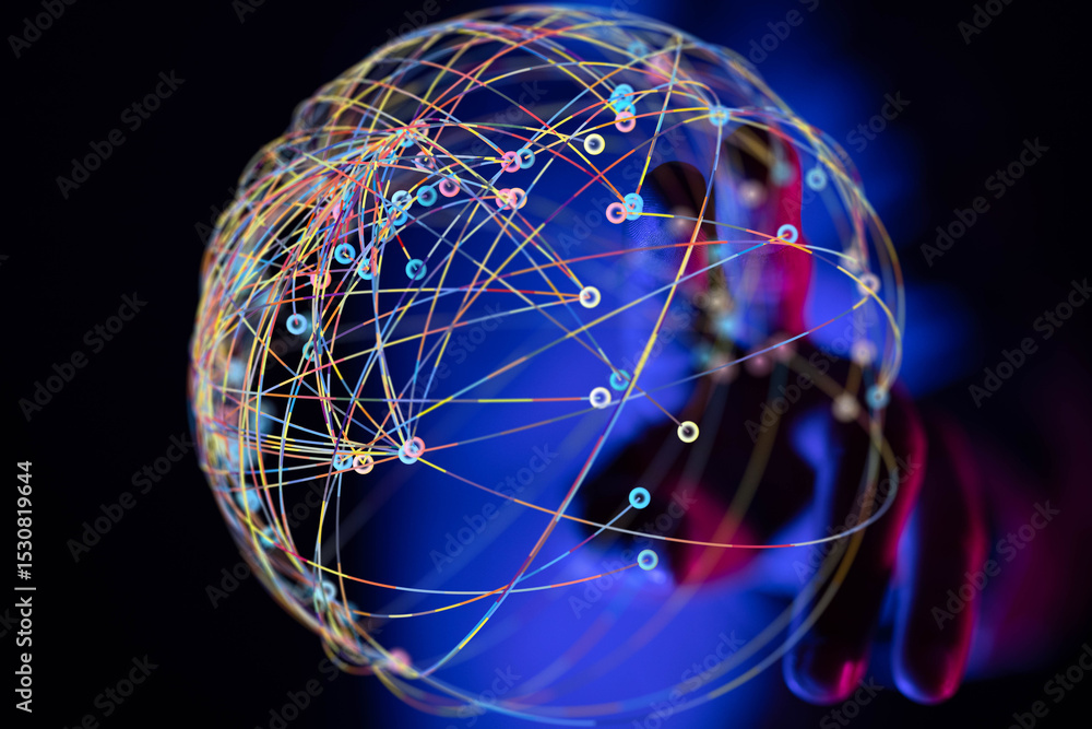 Poster Abstract image of a global network, representing connections and data flow. Ideal for technology, communication, and networking concepts.