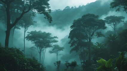 A sunset obscured by fog within a Costa Rican cloud forest.