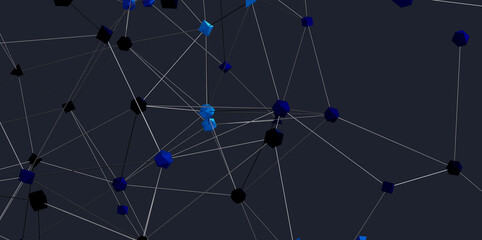 3D render of interconnected cubes, network, technology, digital, connection, abstract background.