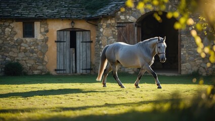 A free white horse in the classic village of Nymfaio