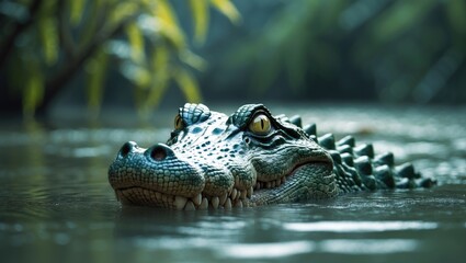 Obraz premium A head of adult Saltwater Crocodile visible in the river.