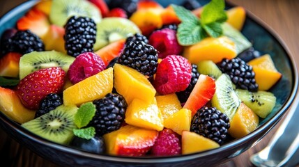 Obraz premium Colorful fruit salad in a bowl (1)