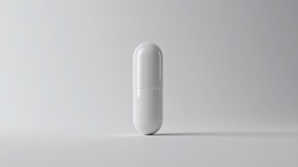 Minimalist product photography isolated white medicine capsule on clean surface