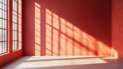 Creating a vacant red studio space for minimalist design interior room natural light artistic concept
