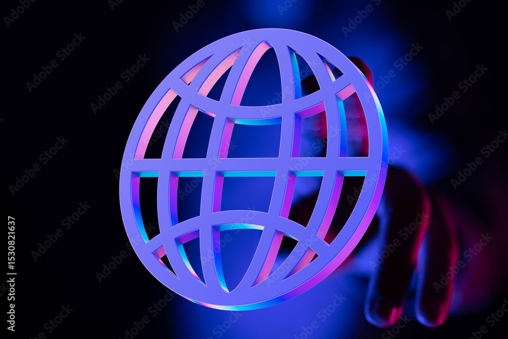 Poster abstract 3d rendered globe icon, representing internet, connection, and global network.