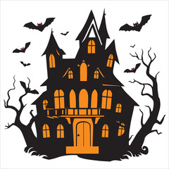 Halloween Haunted Vector illustration Spooky Haunted House Clipart Design,Dark haunted house vector silhouette for spooky Halloween art
