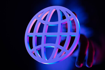 Abstract 3D rendered globe icon, representing internet, connection, and global network.
