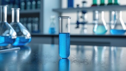 A glass test tube with liquid inside is displayed on a table in a chemical lab, examining the concept of product refining.