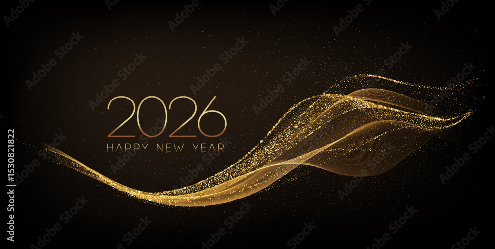 Poster 2026 merry christmas and happy new year abstract shiny color gold wave design element
