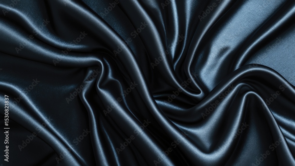 Poster black silk satin featuring a crumpled and wave pattern look. mock-up. copy space. dark textured back