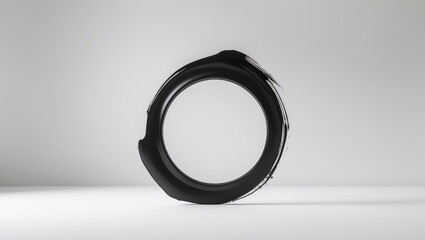 Black circle brush stroke frame isolated on white background with artistic design.