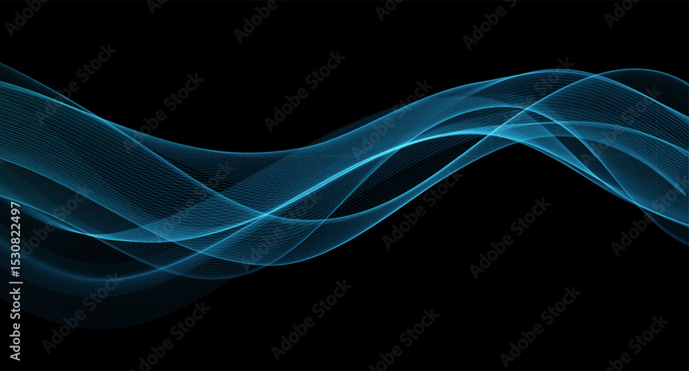 Poster vector abstract shiny glowing blue color wave. transparent flowing wavy lines. elegant luxury backgr