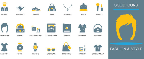 Solid fashion and style icon set. Featuring cosmetics, shoes, bag, outfit, jewelry, hats, beauty, hairstyle, vintage, photoshoot.

