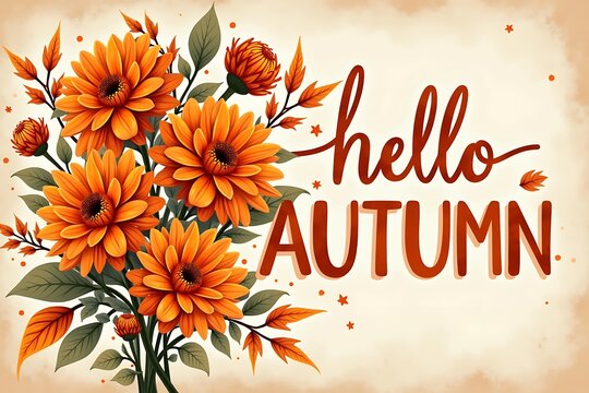 Hello autumn floral greeting card design - Powered by Adobe